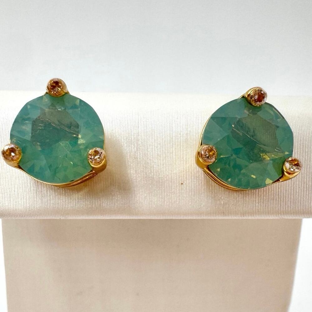 Kate Spade Rise And Shine Stud Earrings Beryl Green Gold Tone Cubic Zirconia